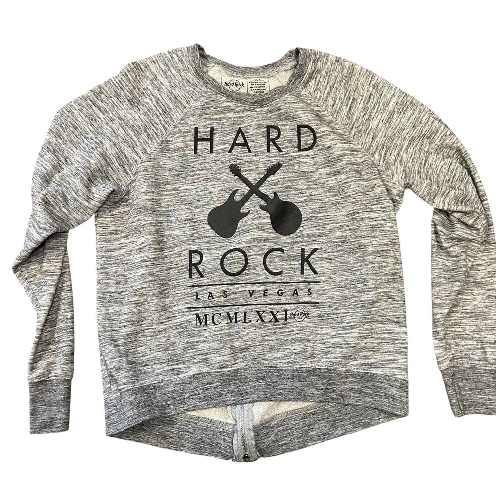 Hard Rock Cafe‎ Women’s Sweatshirt Las Vegas Gray Size Large Back Zip Crop
